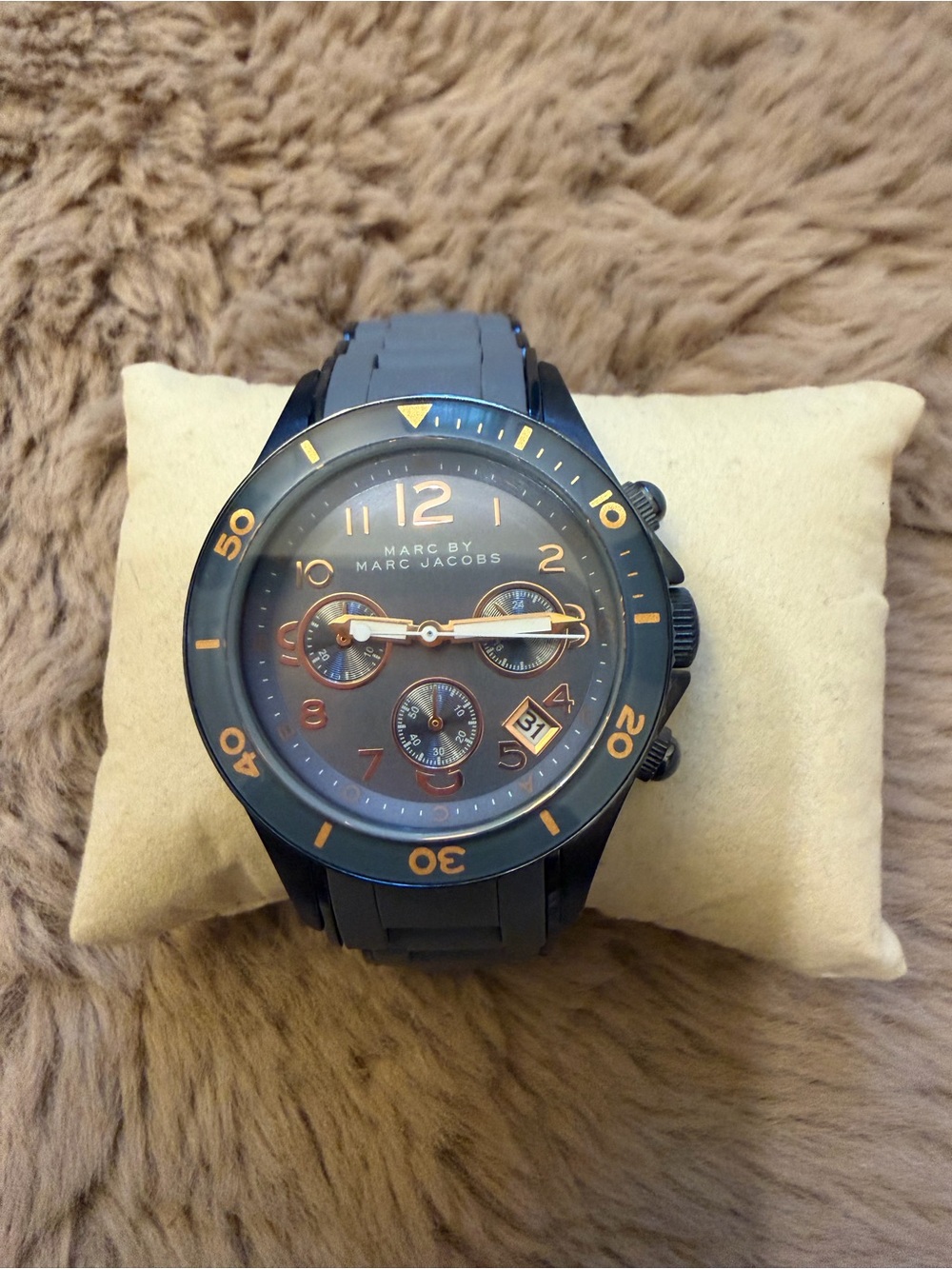Marc by Marc Jacobs Black and Gold Silicone Strap Chronograph Watch
